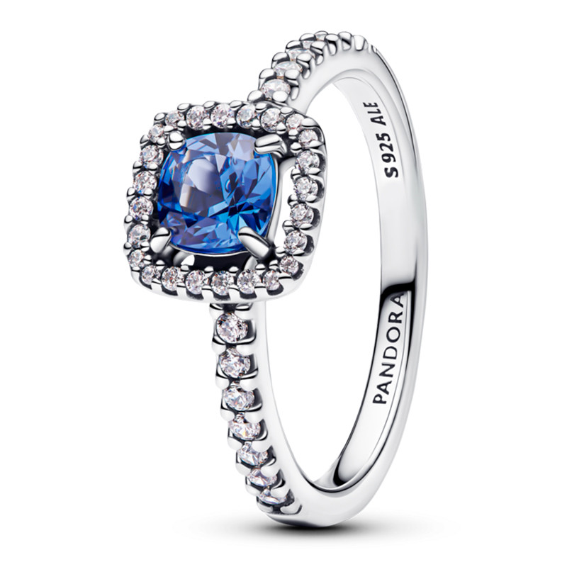 Pandora Anillo Declaración Halo Cuadrado Azul Brillante 193555C01