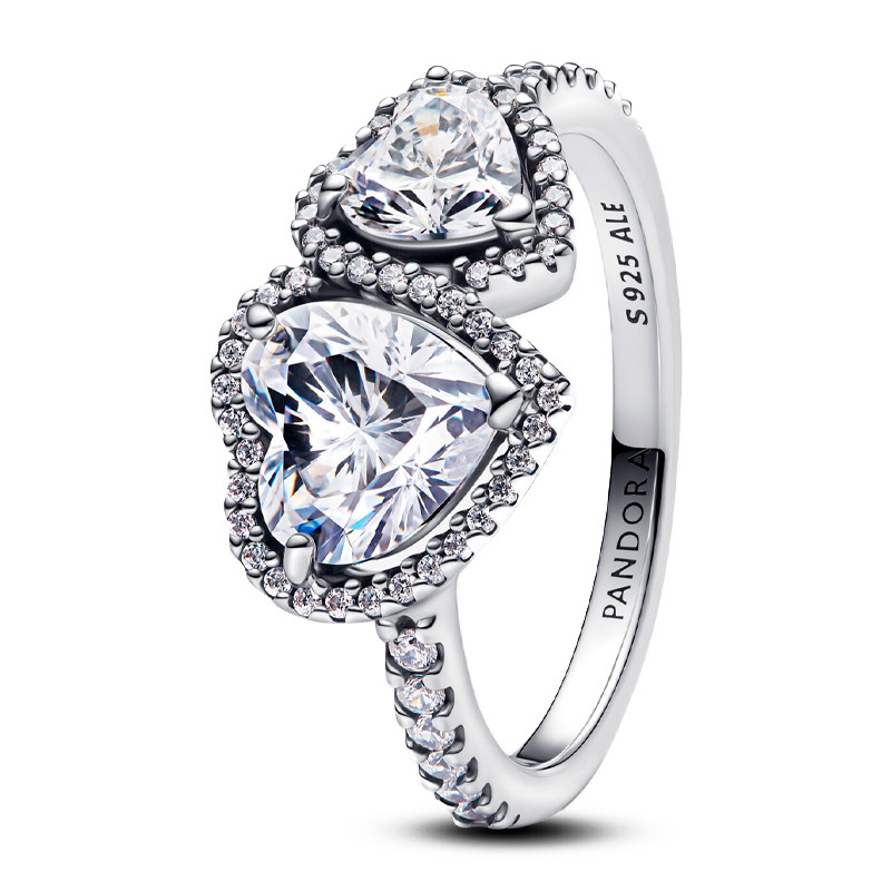 Pandora Silver Rings Sparkling Halo Hearts Ring 193659C01