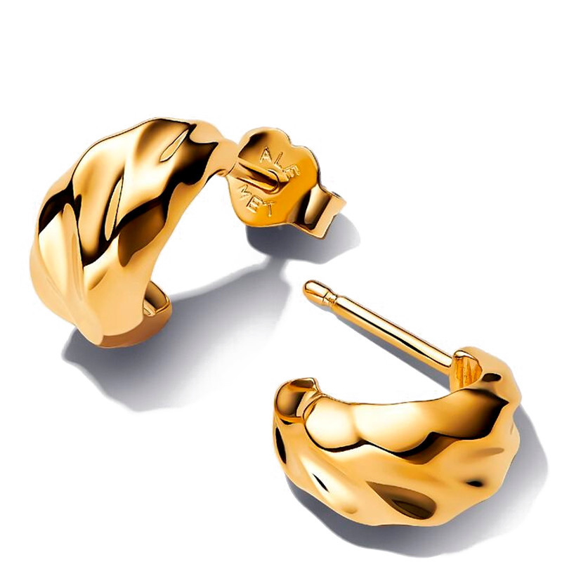 Pandora Gold/Golden Earrings Wavy Open Hoop Earrings 263873C00